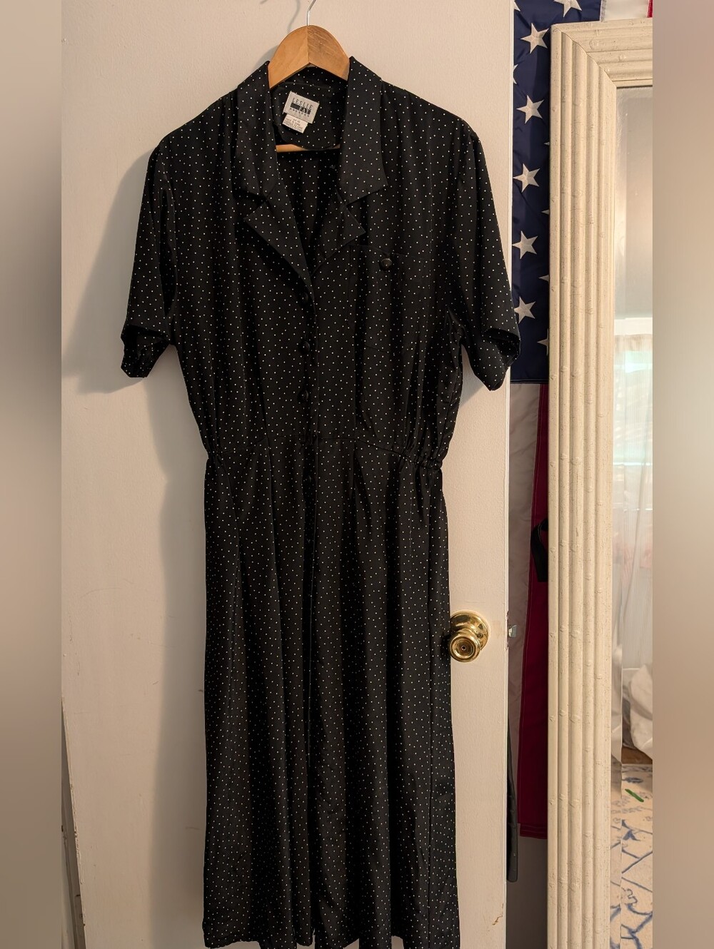 Black Polka Dot Short-Sleeve Midi Dress